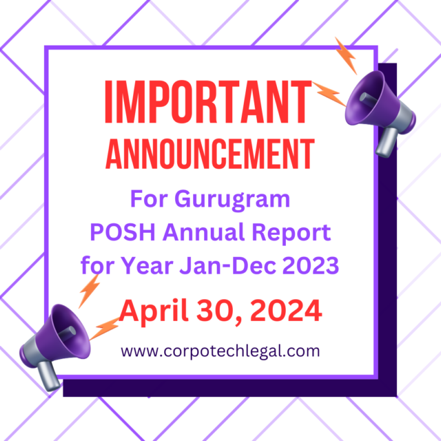 Gurugram District Office Reinforces Sexual Harassment Prevention with POSH Compliance Checklist, Annual report to be submitted by April 30, 2024.